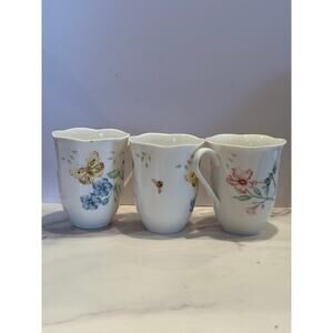Set of 3 Lenox Swallowtail Butterfly Meadow Mugs Morning Glory READ DESCRIPTION